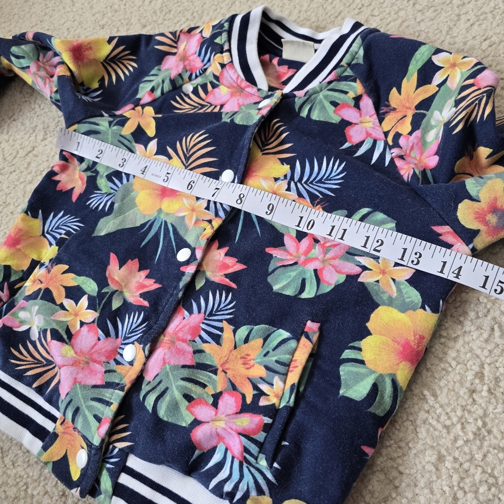 Zara Cotton Kids Tropical Floral Jacket - Navy and Multicolor - Picture 4 of 7